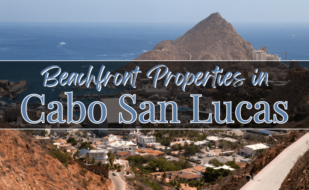 A view of homes and the beach from a mountain in Cabo San Lucas