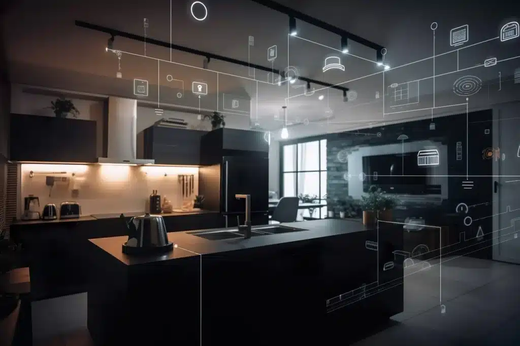 Modern-smart-home-management-system-using-augmented-reality---smart-building---the-smart-home-is-isolated-background---gen...